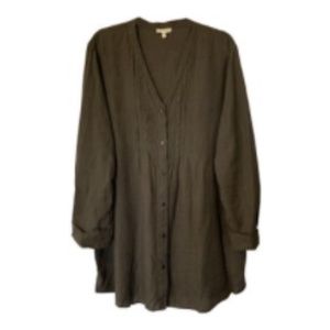 Eileen Fisher Dark Green 100% Linen Blouse XL
